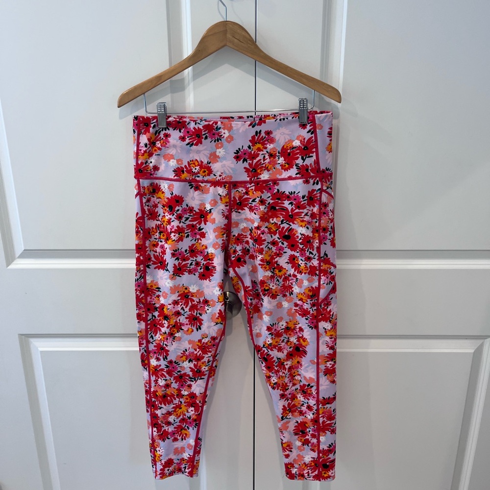 BSP women’s 2X activewear yoga leggings lavender orange floral with pockets